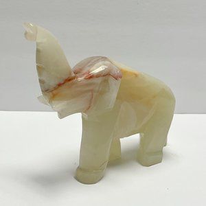 Vintage Elephant Figurine Paperweight, Hand Carved Cream Tone Onyx Marble